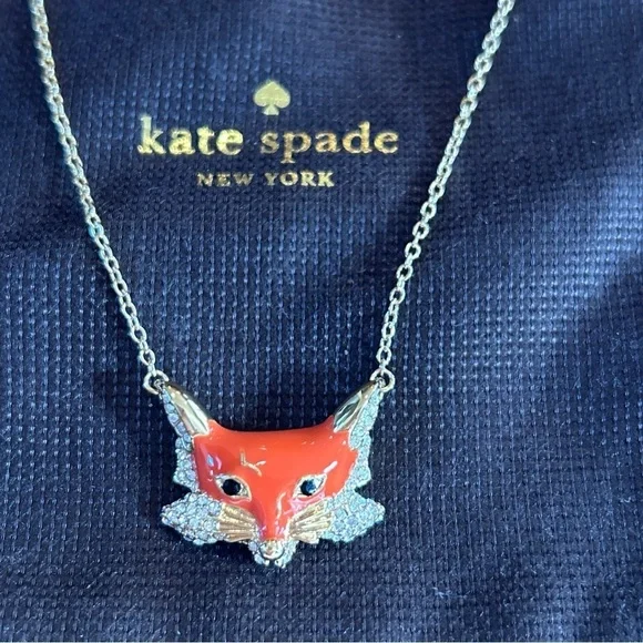 NEW KATE SPADE 12K Gold-Plated ‘Into The Woods’ Fox Pendant Necklace w/ KS Bag - Picture 2 of 5